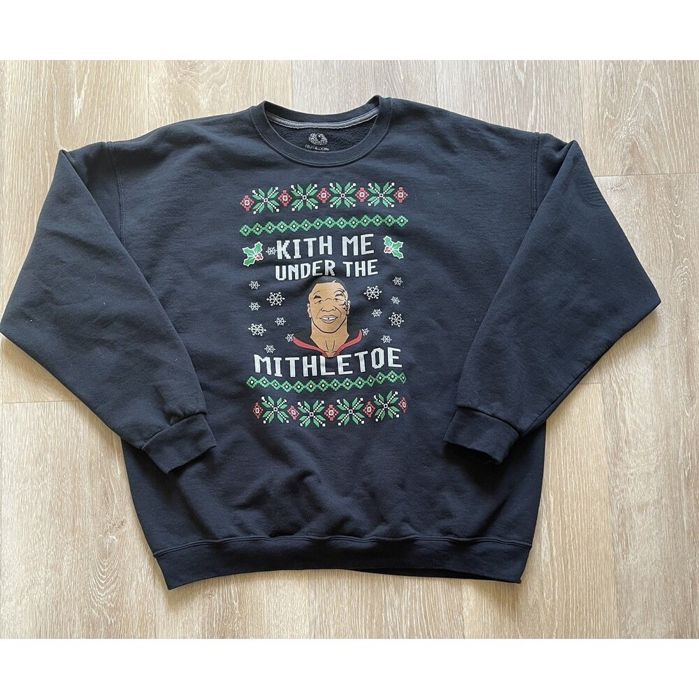 Mike Tyson Kith Me Under the Mitheltoe Christmas Sweatshirt Size 2XL Black